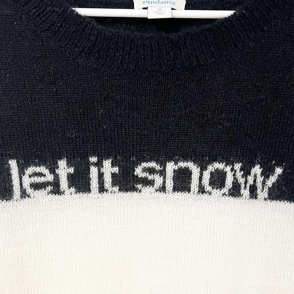Sundance LET IT SNOW Mohair Blend Black & White Graphic Pullover Sweater Medium - Picture 3 of 8